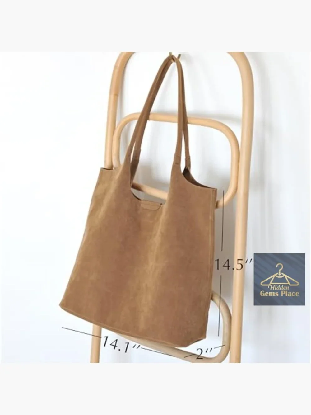 Faux Suede Hobo Tote Bag with Magnetic Closure - Soft Vegan Leather Handbag